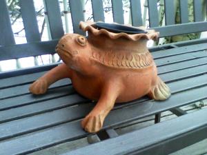 The sad little tortoise planter sitting on our front porch swing seems to be thinking, "When will spring be here?".  He's going to have a long wait!